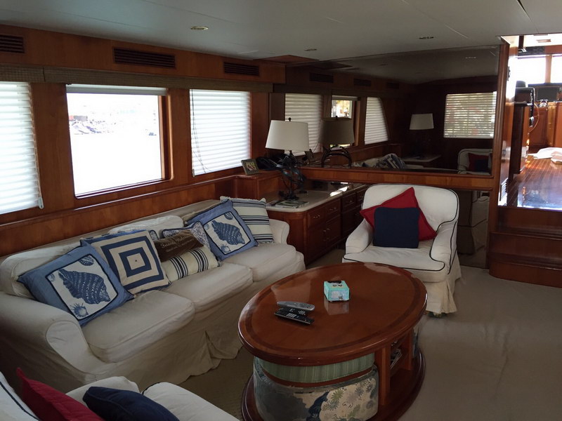 Australis 78 ft mega yacht helm station with navigation equipment for long-range Caribbean island cruise Cancun