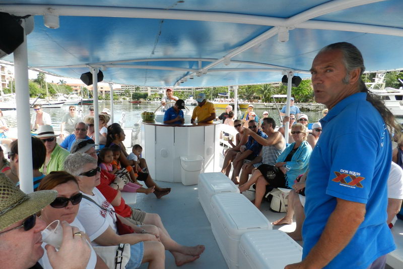 catamaran tour passengers enjoying Caribbean sailing on Raiatea from Puerto Aventuras to Tulum Riviera Maya