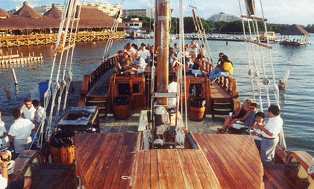 Columbus Spanish galleon dinner cruise graphic for Cancun lagoon charters