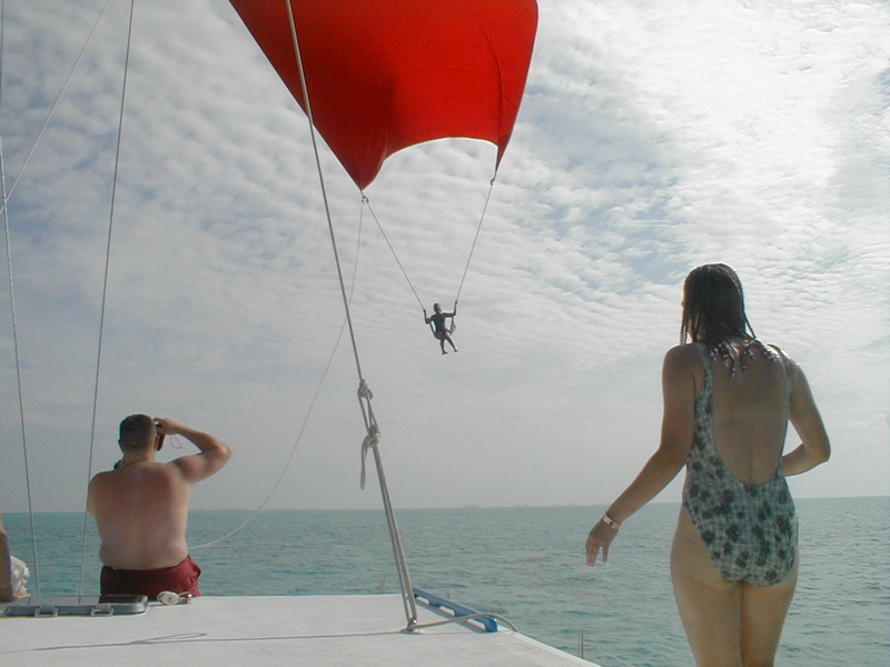 Neptuno trimaran sailing Caribbean Cancun group charter open bar snorkel