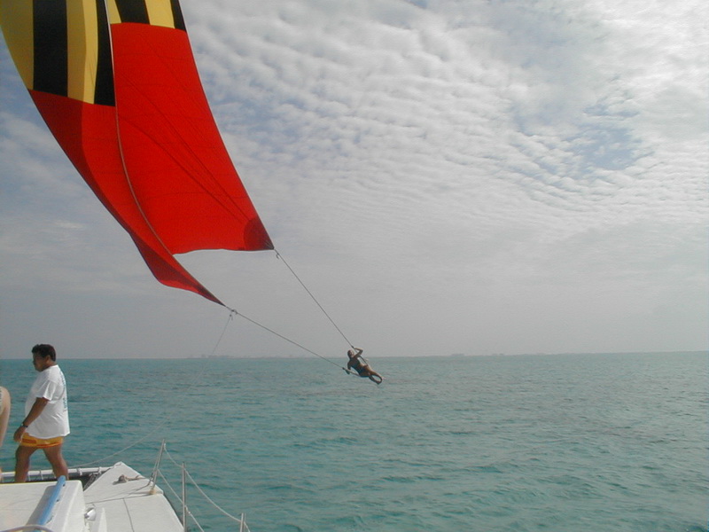 Trimaran Neptuno Cancun Caribbean sailing spinnaker group incentive travel charter Isla Mujeres vacation